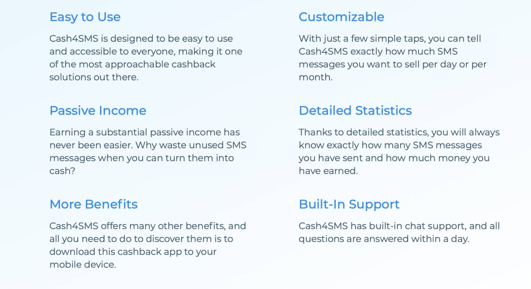 Cash4SMS app’s features
